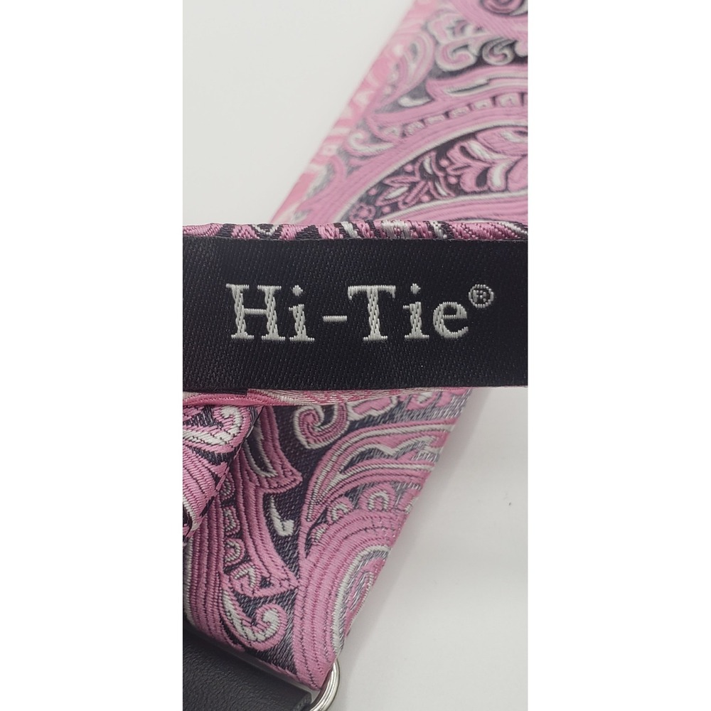 Silk Suspender Set Mens Pink Paisley Pre-tied Bow Tie Pocket Square Cufflinks - Picture 5 of 8